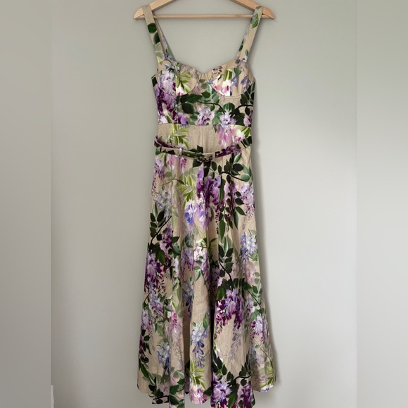 NEW Cara Cara Calypso Belted Midi Dress Wisteria Ginger Root Floral | US 4 UK 8 - Picture 9 of 15